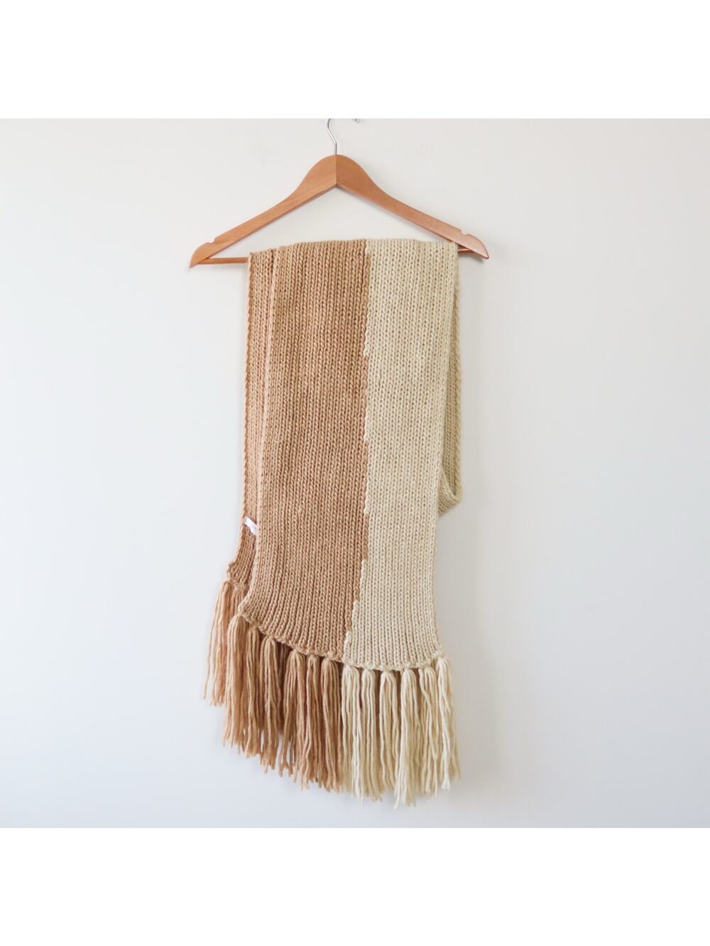 Tan and Cream Two Toned Chunky Knit Scarf